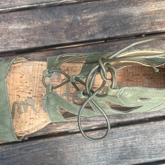 Sam Edelman Dean Caged Gladiator Sandal Green Suede with back Zipper. Size 10 - Picture 8 of 12